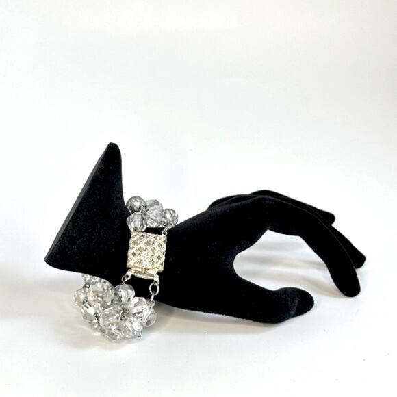 Vintage 60’s Double Strand Crystal Bracelet With Sterling Silver Clasp - Picture 1 of 3